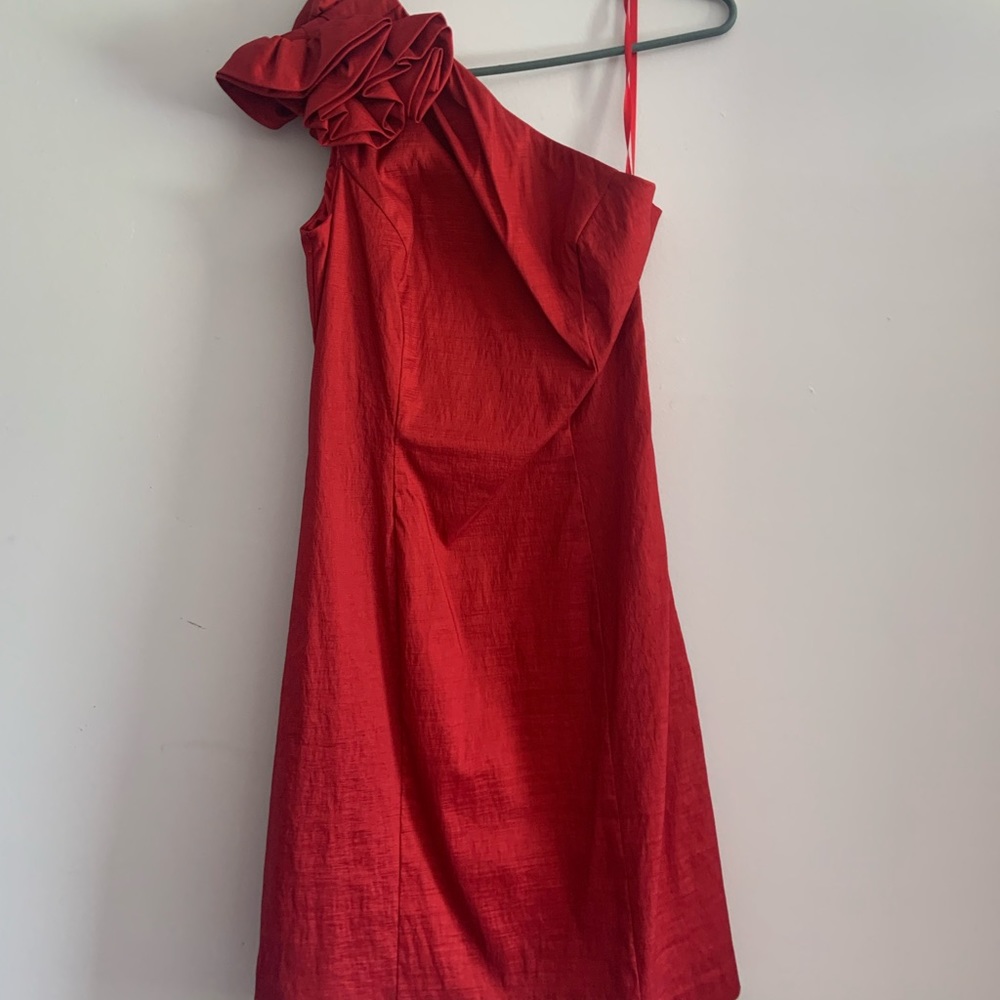 One shoulder red cocktail dress